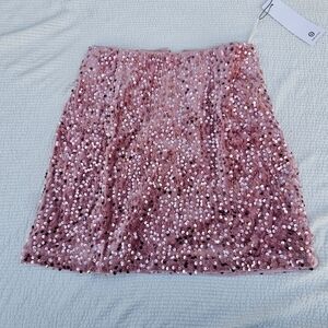 IDEALSANXUN X-Small Light Pink Sequin Skirts Trendy Sparkly Metallic Mini Skirt